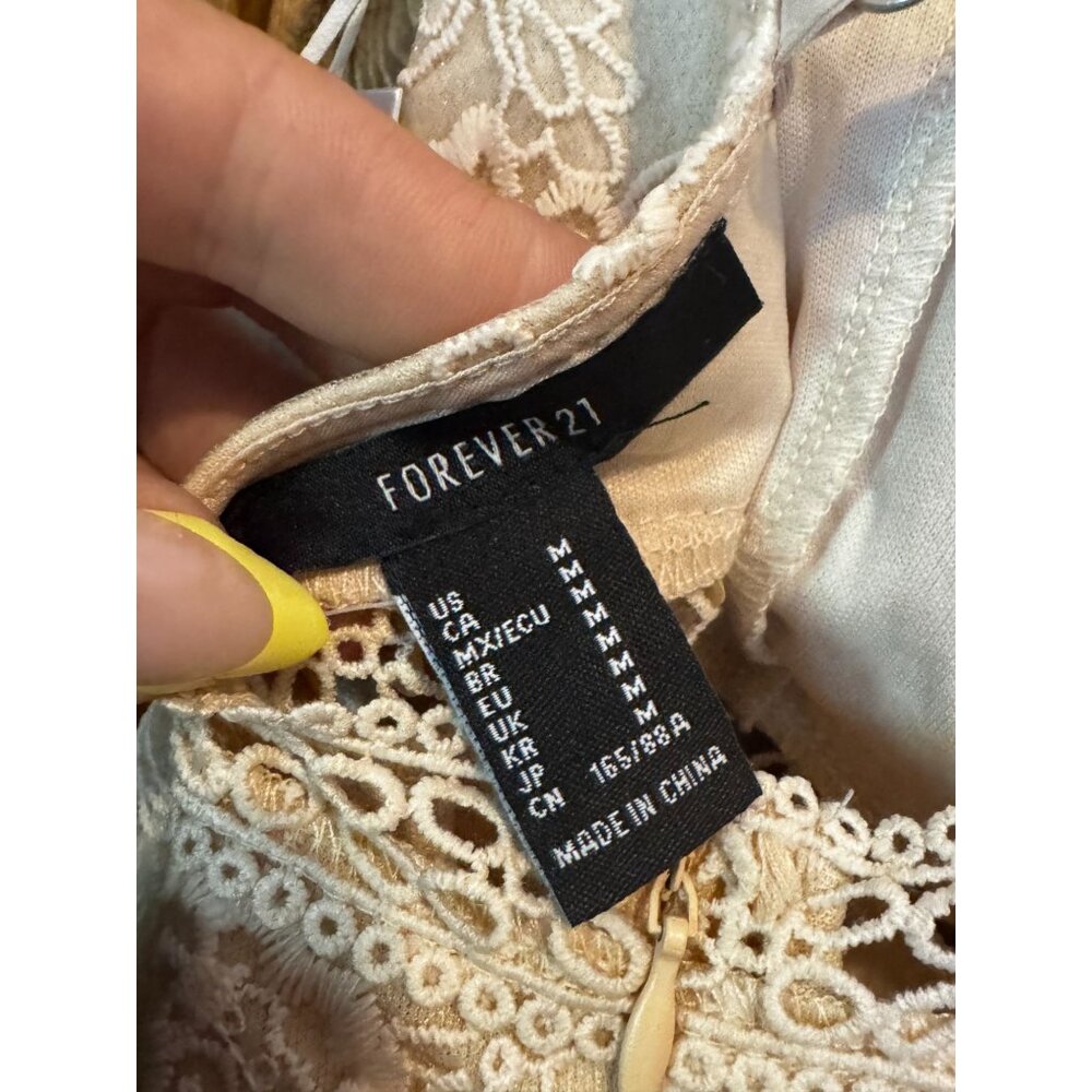 NWT Forever 21 nude Lace Dress M Salt Canyon formal boho short open front - Picture 2 of 6